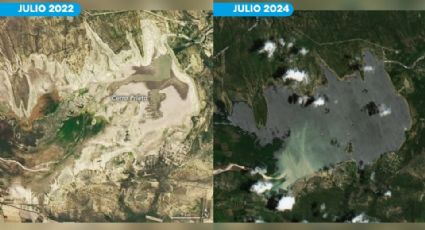 Así se ve desde el Satélite Ladnsat la Presa Cerro Prieto tras el paso de Alberto