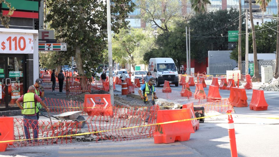 Construcción del corredor verde en avenida Ocampo, Monterrey.