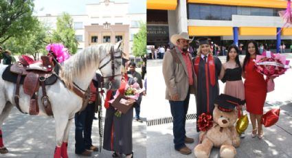 Padre llega con un caballo de regalo a graduación de su hija  en Tamaulipas