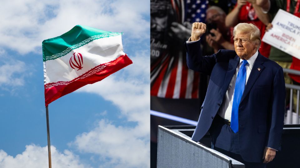 Bandera de Irán y Donald Trump, candidato republicano a la presidencia de Estados Unidos.