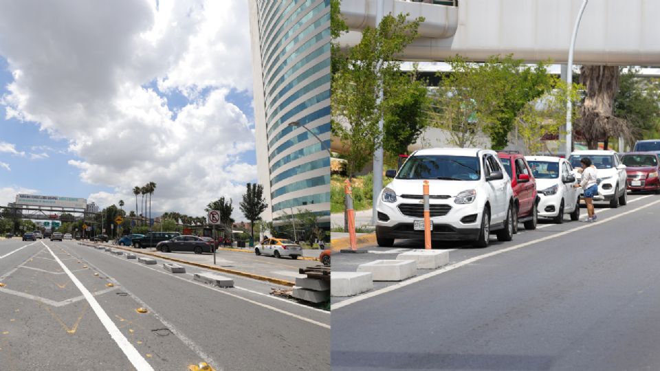 Invaden ciclovía afuera del Pabellón Ciudadano y la Torre Administrativa, en Monterrey.