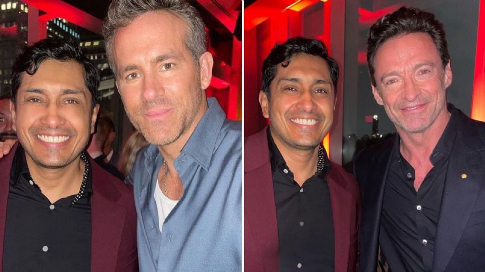 Tenoch Huerta junto a Ryan Reynolds y Hugh Jackman.