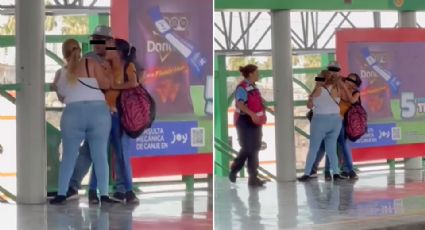 Mujeres pelean mientras abrazan a hombre en estación del Metro de Monterrey