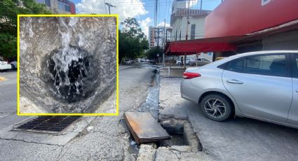 Fuga de agua potable en obra Vía Zócalo causa alarma en el centro de Monterrey