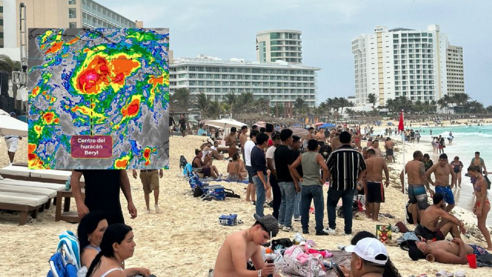 Playa gaviotas e imagen satelital del huracán Beryl.