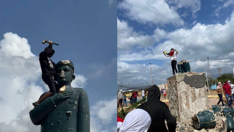 Derriban estatuas de Hugo Chávez tras reelección de Nicolás Maduro en la presidencia de Venezuela.