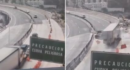 Video: Captan choque y caída de tráiler en puente de Santa Catarina