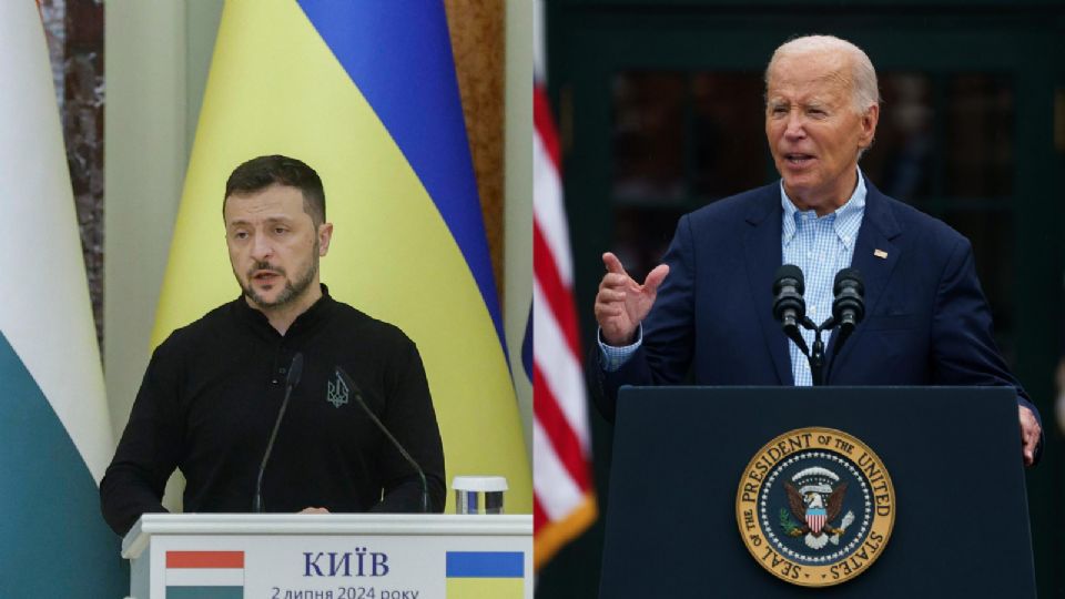 Volodímir Zelenski, presidente de Ucrania (izq); Joe Biden, presidente de EU (der).