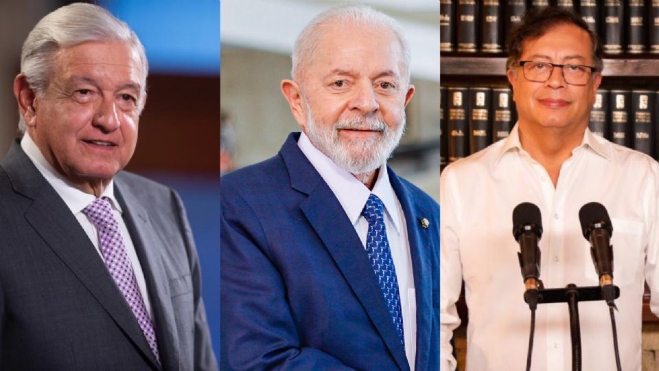 Los presidentes Andrés Manuel López Obrador, de México,  Luiz Inácio Lula da Silva, de Brasil; y Gustavo Petro, de Colombia.