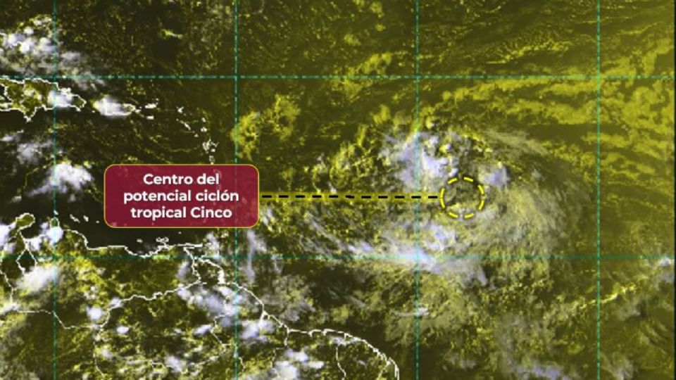 Imagen satelital del Potencial Ciclón Tropical Cinco.