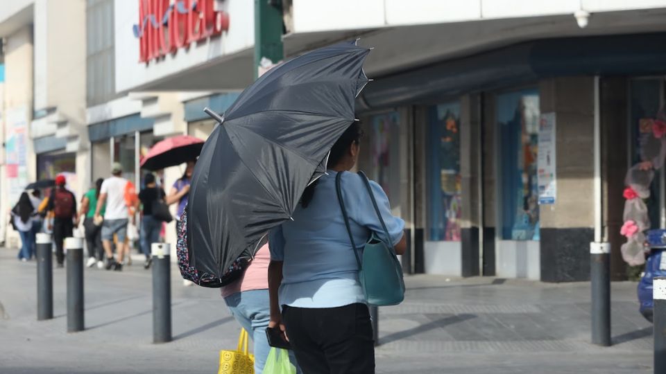 Ciudadana con sombrilla en Monterrey