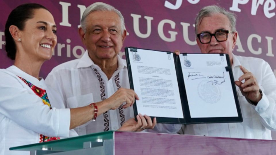 Claudia Sheinbaum, Andrés Manuel López Obrador y Rubén Rocha Moya.