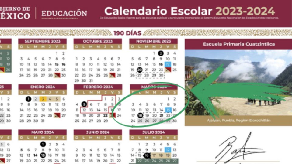 Calendario escolar de este periodo.