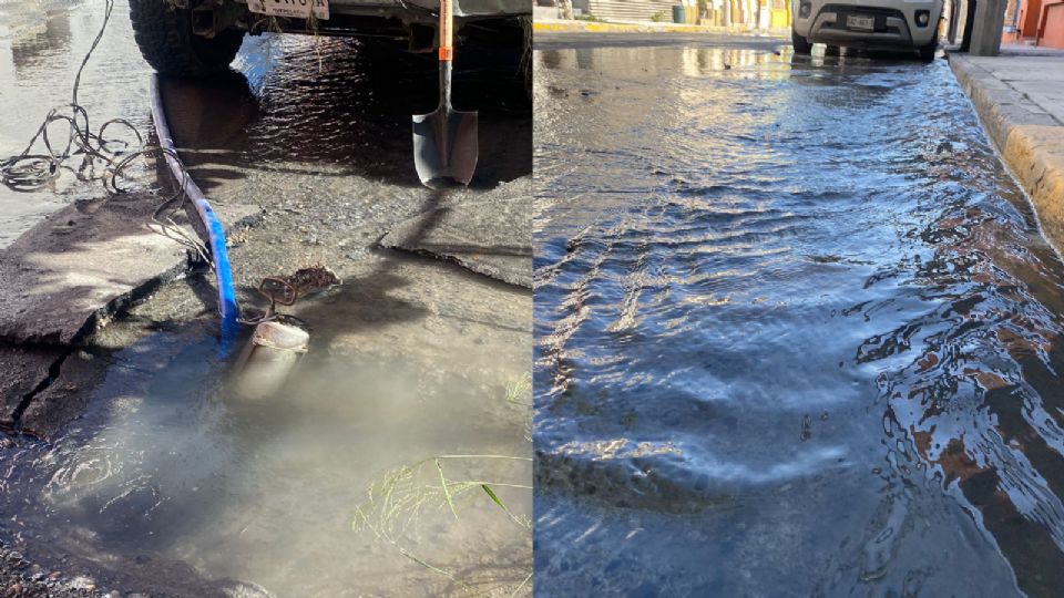 Reportan fuga de agua cristalina en la calle Diego de Montemayor.