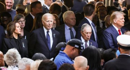 Kamala Harris y Donald Trump se saludan durante ceremonia por aniversario del 11-S