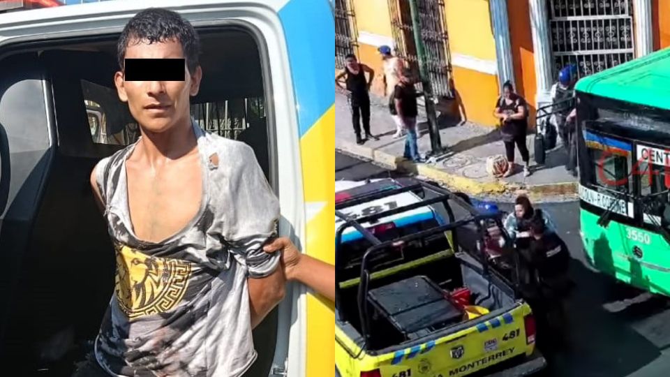 Hombre detenido por golpear a policía en Monterrey