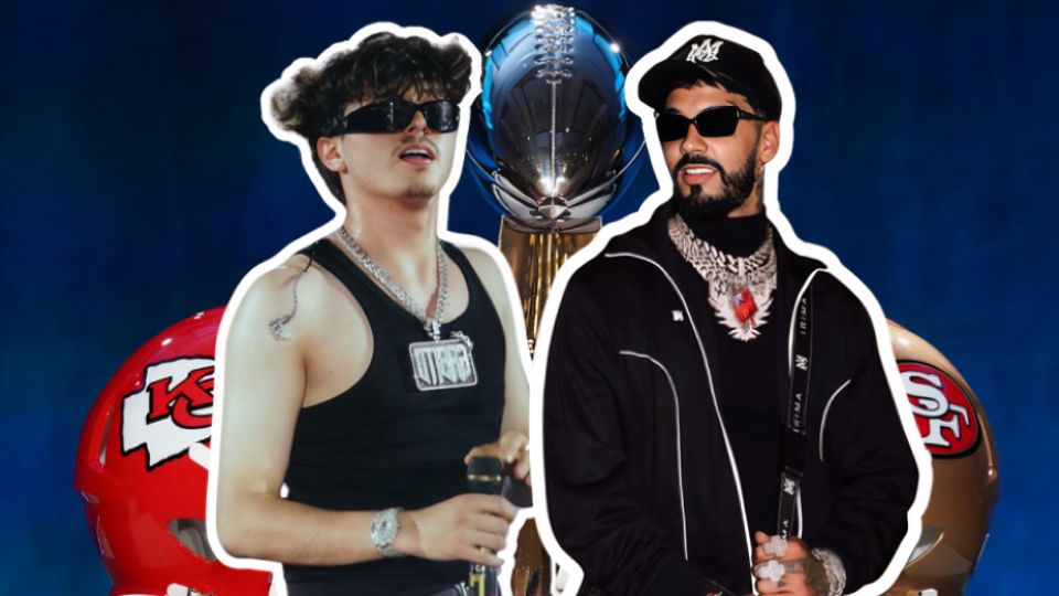 Gabito Ballesteros y Anuel AA en el Super Bowl.