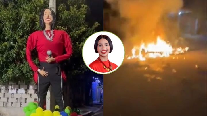 Video: Queman enorme piñata de Ángela Aguilar para despedir el año en Cancún