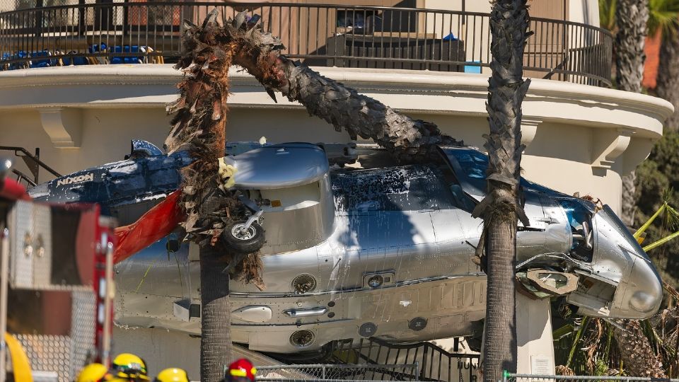 El helicóptero quedo entre algunas palmeras.