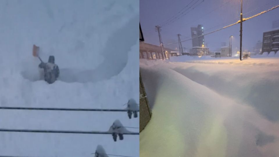 Fuerte nevada en Obihiro, en Hokkaido, al norte de Japón.