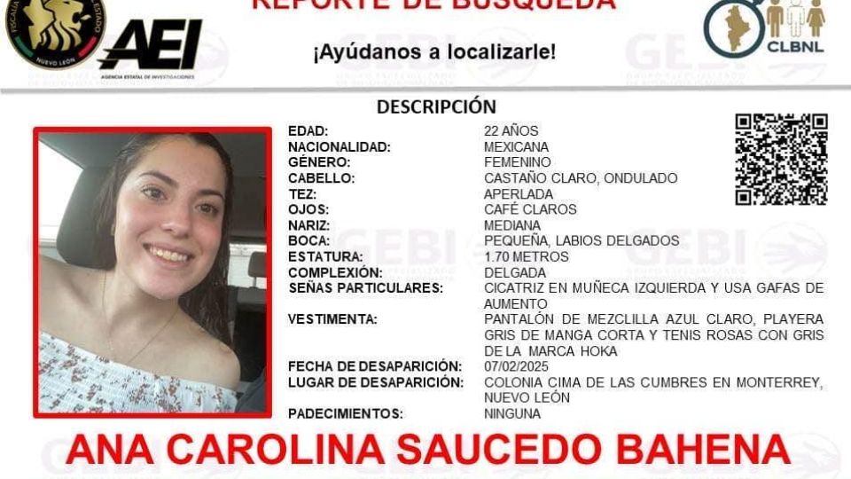 Piden Localizar a Ana Laura Bahena García joven de 22 años que desapareció en Cumbres.