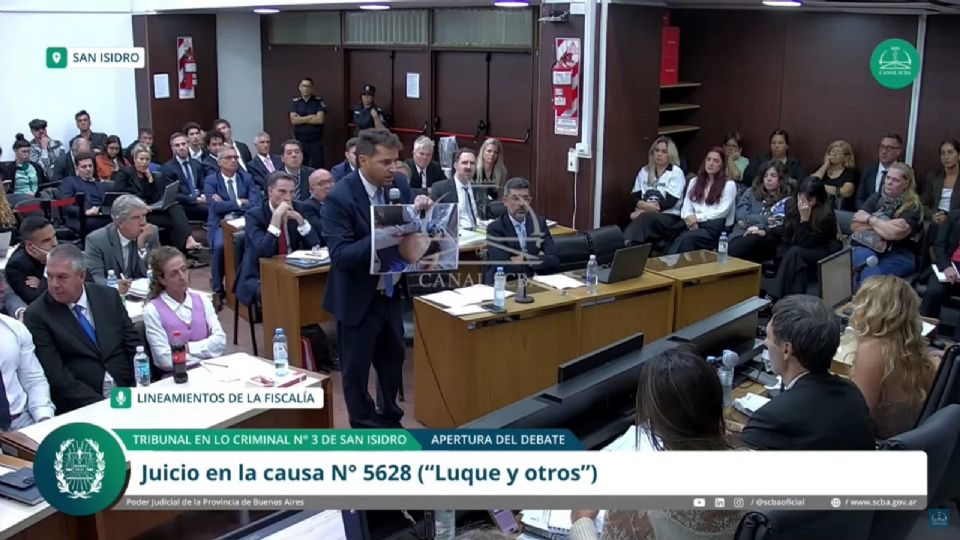 Captura de pantalla de un video de la Suprema Corte de la Provincia de Buenos Aires del fiscal general adjunto del tribunal de San Isidro, Patricio Ferrari, mostrando una foto