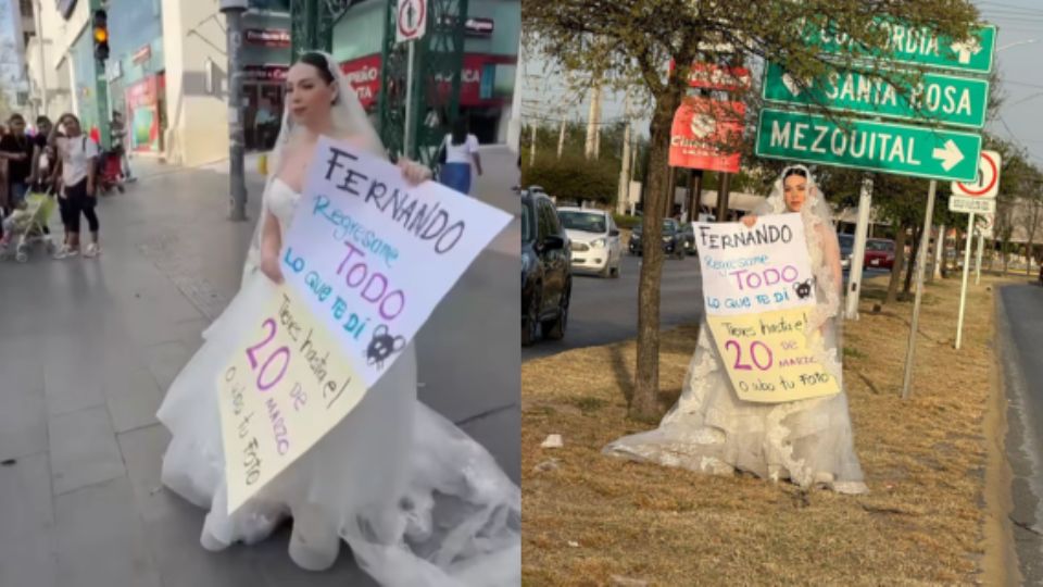La joven fue vista utilizando su vestido de novia a manera de protesta.