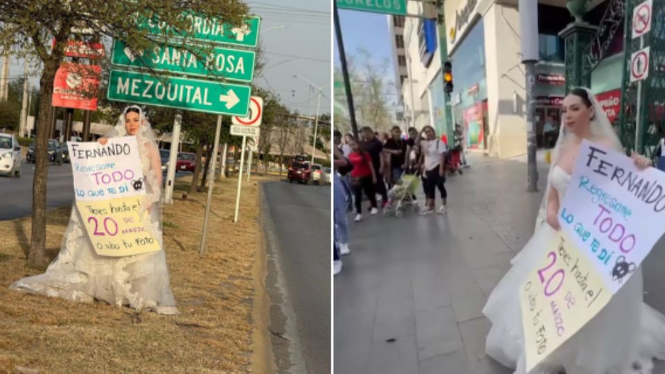 La joven utilizó su vestido de novia a manera de protesta.