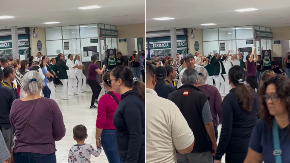 Médicos y enfermeras hacen bailoterpia mientras pacientes esperan ser atendidos
