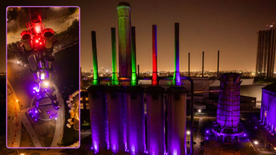 Las chimeneas de Parque Fundidora estarán iluminadas con luces moradas en conmemoración y apoyo al 8M.
