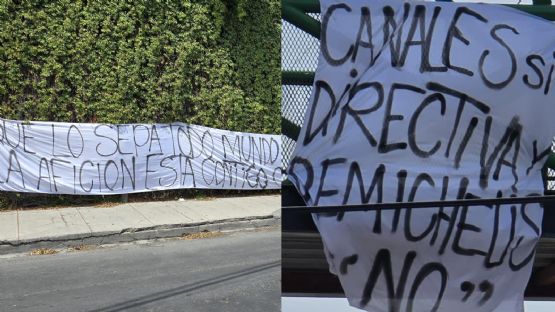 Afición de Rayados vuelve a colocar mantas; apoyan a Canales
