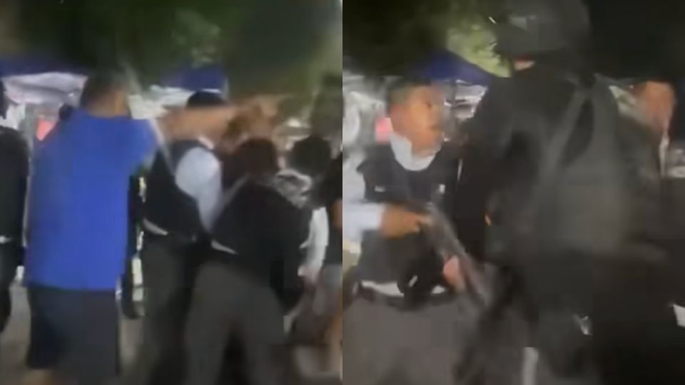 Policías protagonizan pelea con una familia durante el arresto de un joven en Monterrey.