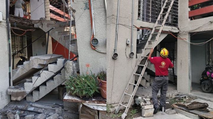 Colapsan escaleras de torre de departamentos en Escobedo, NL