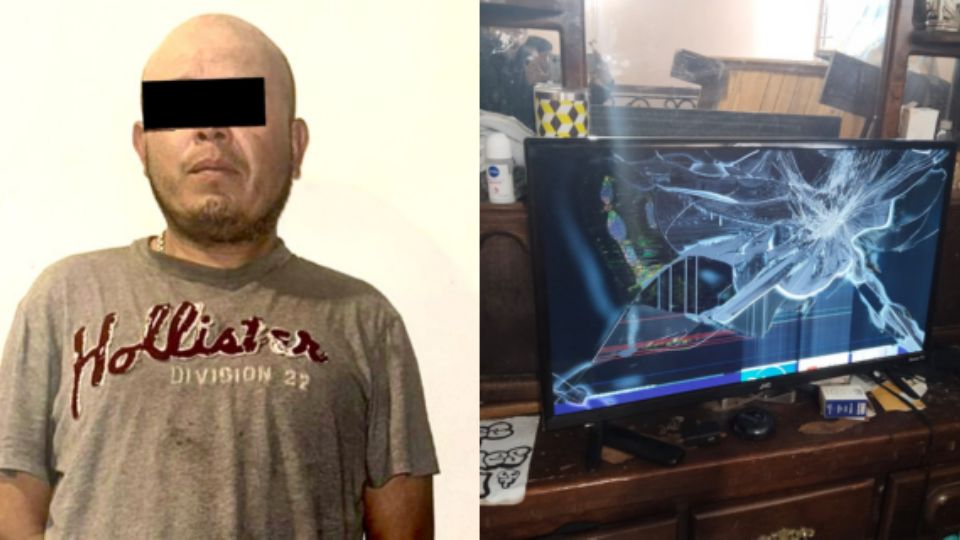 Con un martillo, el hombre comenzó a destruir objetos dentro de la casa como esta televisión.