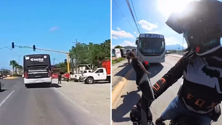VIDEO: Motociclista ayuda a usuario a alcanzar camión que lo había dejado en Juárez