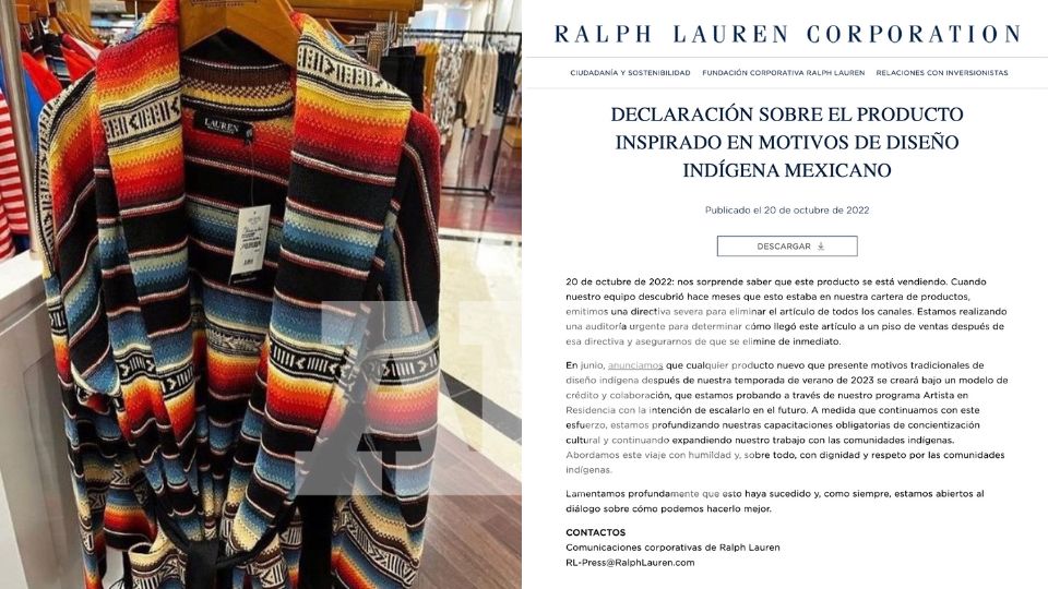 La marca Ralph Lauren se disculpó por el plagio de diseños de comunidades indigenas en México