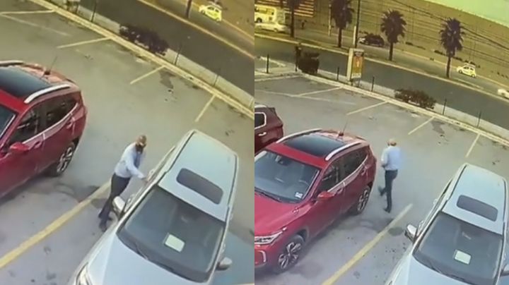Captan a hombre robando automóvil en plaza comercial en Apodaca