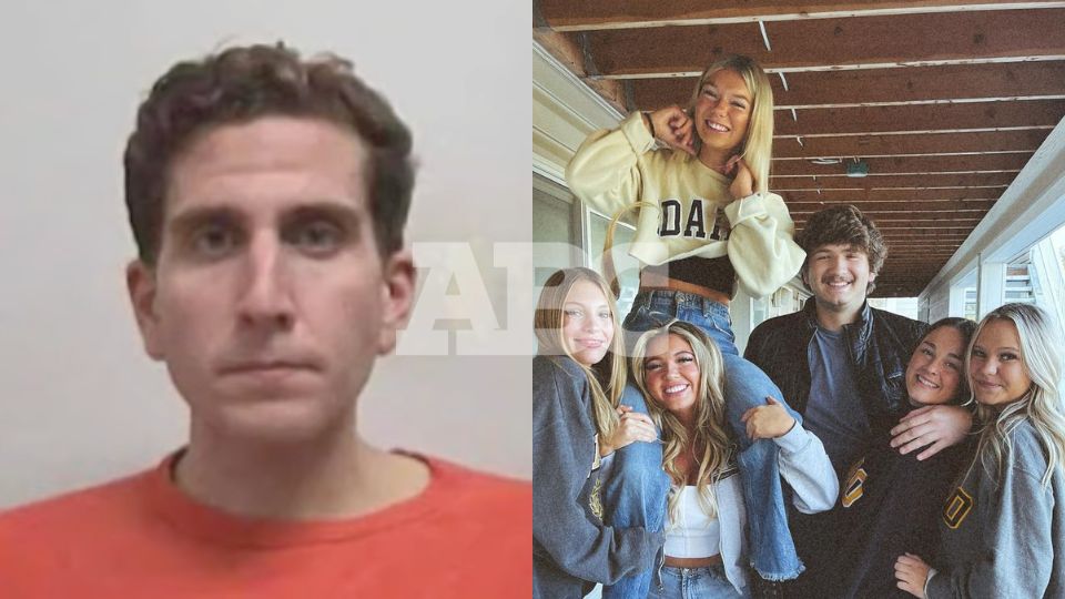 Bryan Kohberger detenido. Las cuatro víctimas y a los costados, las dos jóvenes sobrevivientes. Foto: Especial