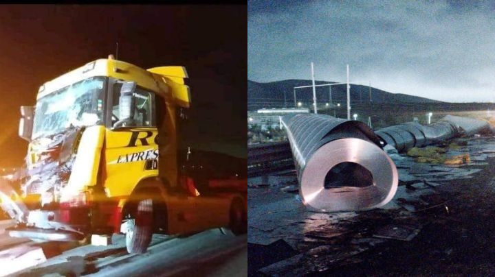 Tráiler vuelca y tira rollos de acero sobre Libramiento Noroeste