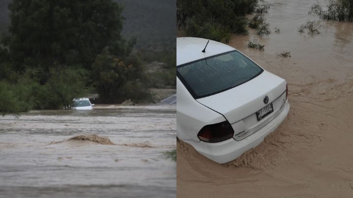 Auto es arrastrado por la corriente del río Salinas en García, NL