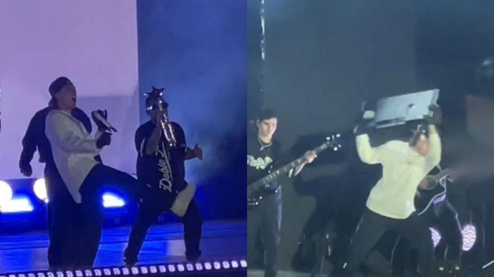 Video: Peso Pluma patea y avienta pantalla durante concierto en Ecuador