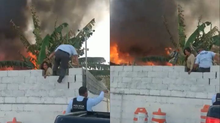 Policía de Monterrey arriesga su vida y salva a mujer en incendio de Barrio Antiguo