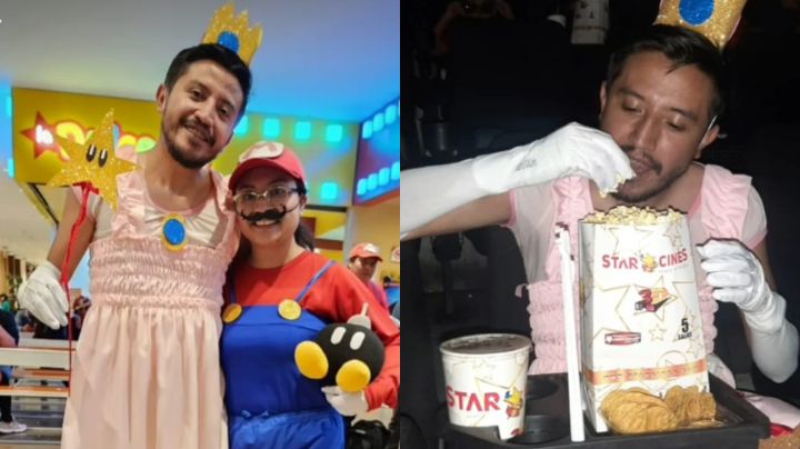 Esposos celebran aniversario; él se disfraza de princesa Peach y ella de Mario Bros