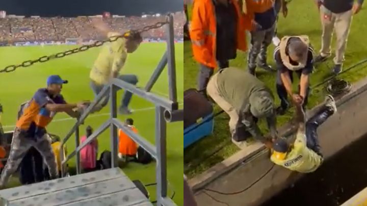 Americanista intenta invadir cancha; falla y cae a fosa en el Estadio Alfonso Lastras