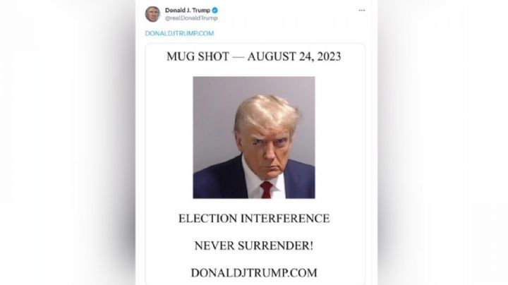 Trump hace post en X y usa su primera foto policial para campaña