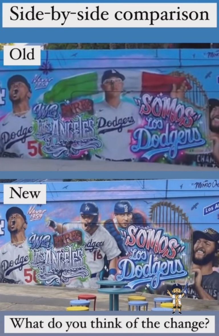 Comparación del mural con Urías y sin el