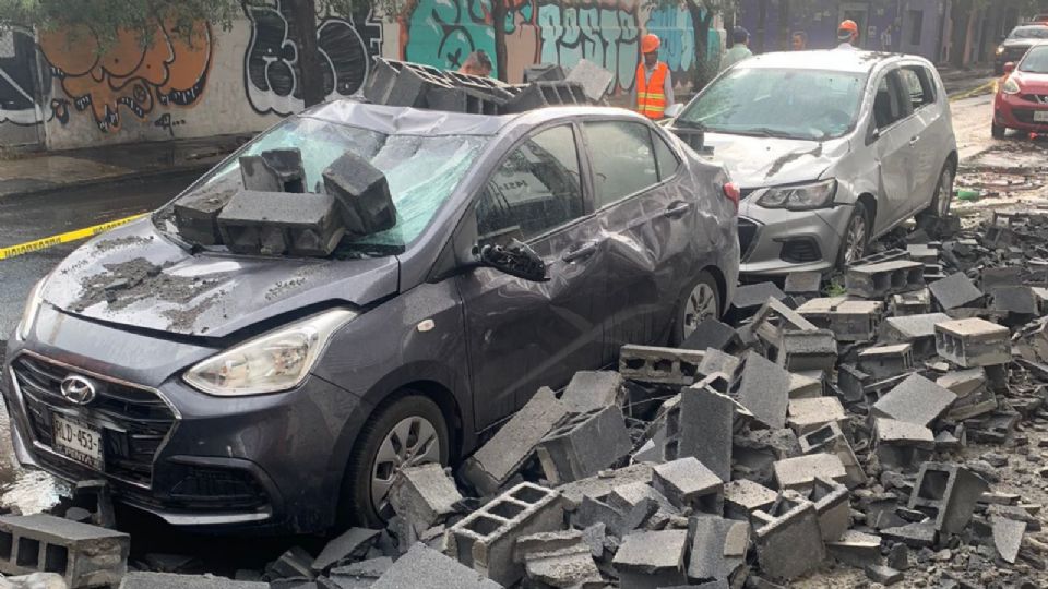 Barda caída encima de los autos.