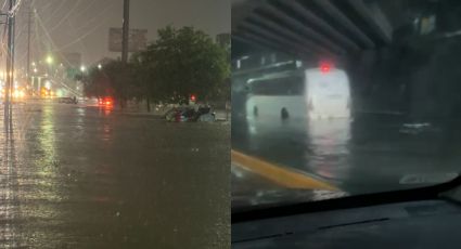 Intensa lluvia provoca inundación y vehículos varados en Monterrey