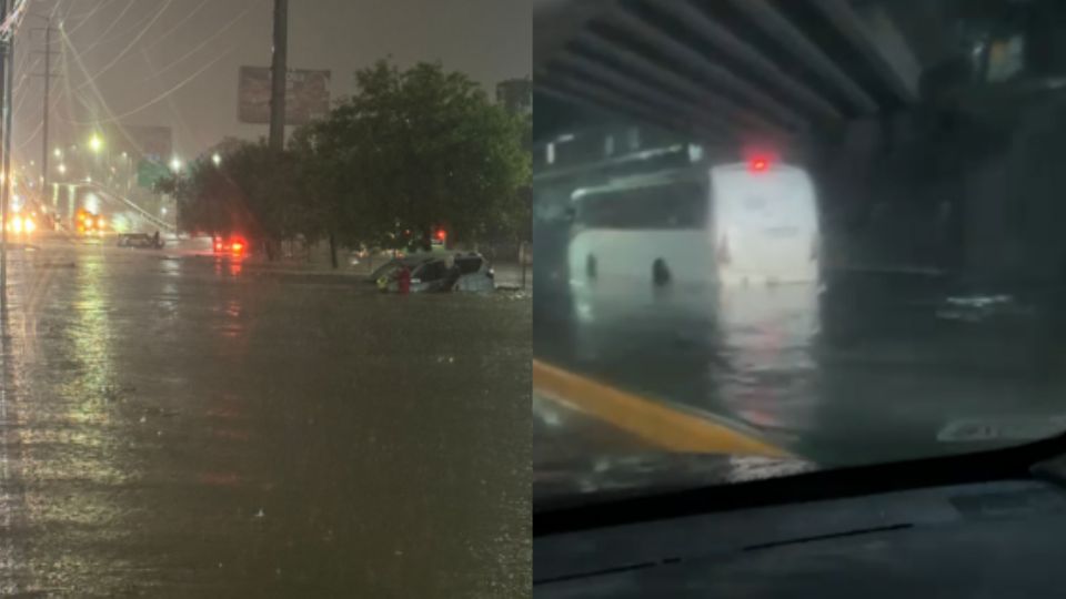 Tráfico e inundación en Monterrey.