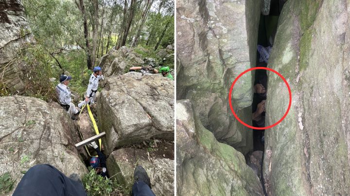 Mujer queda atorada en grieta al intentar recuperar su celular en Australia
